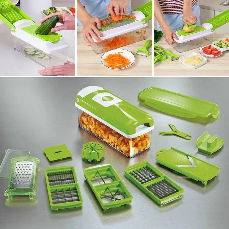 12-in-1 Vegetable Slicer with Ergonomic Hand Guard – Multi-Blade Vegetable Cutter for Safe Food Prep - We are MFEO