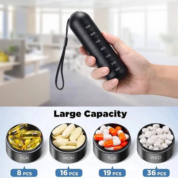 7-Day Pill Organizer – Waterproof Aluminum Pill Box with Screw-Lock Compartments for Travel - We are MFEO