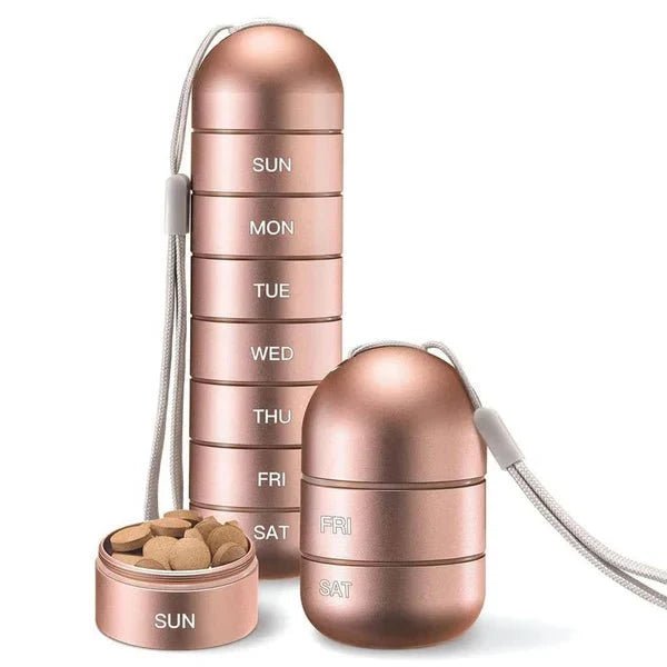 7-Day Pill Organizer – Waterproof Aluminum Pill Box with Screw-Lock Compartments for Travel - We are MFEO