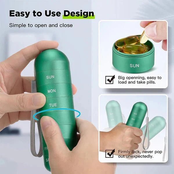 7-Day Pill Organizer – Waterproof Aluminum Pill Box with Screw-Lock Compartments for Travel - We are MFEO