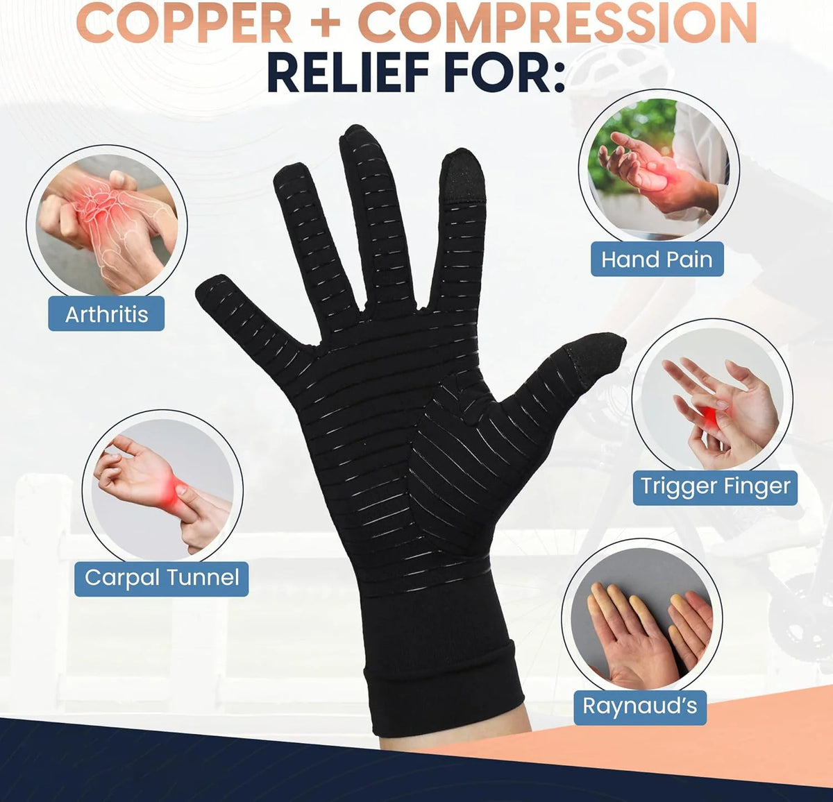Arthritis Compression Gloves for Hand Pain Relief – Copper-Infused, Fingerless Design 2