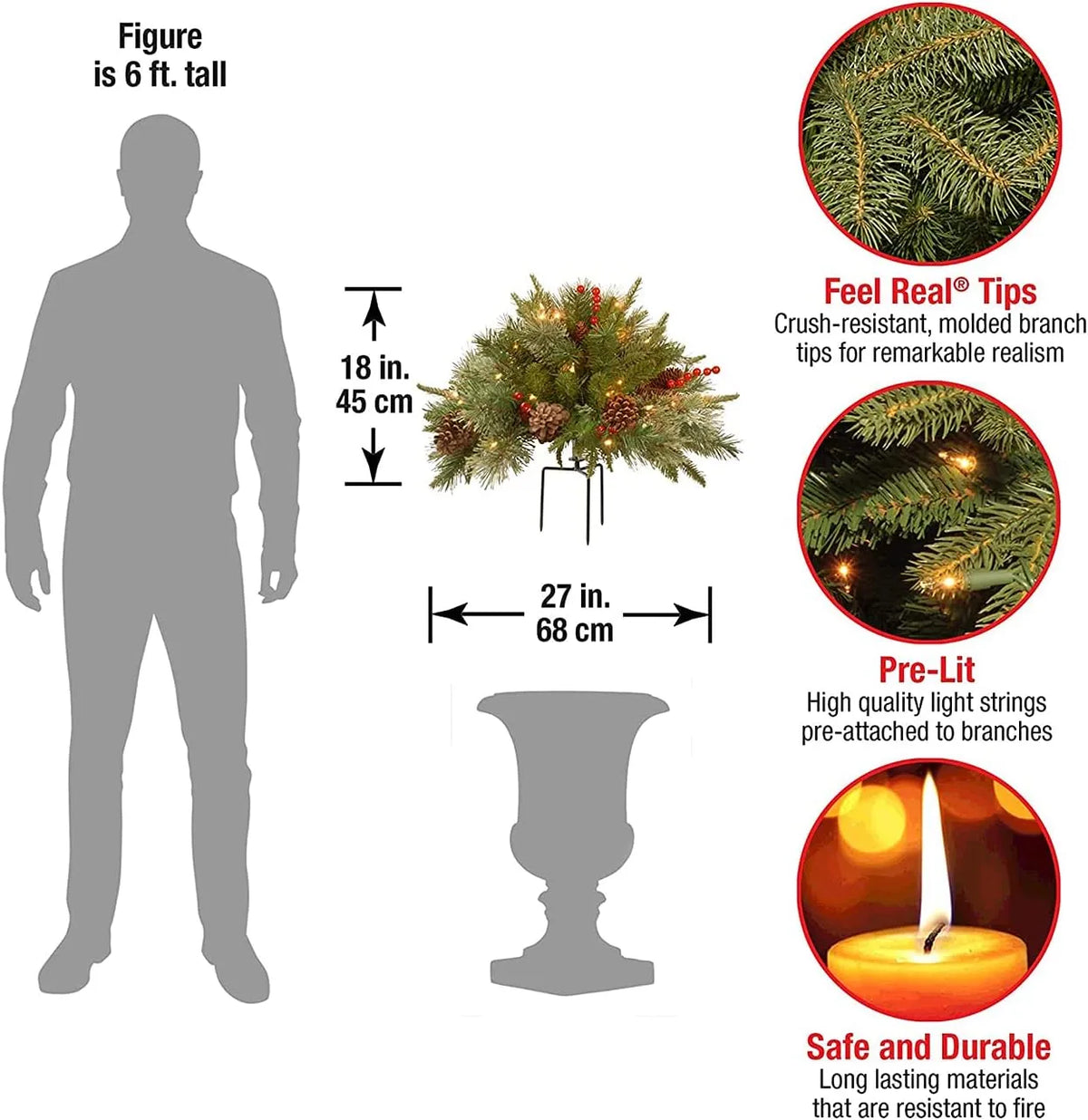 Artificial Christmas Urn Filler with LED Lights – Realistic Evergreen Branches and Timer 4