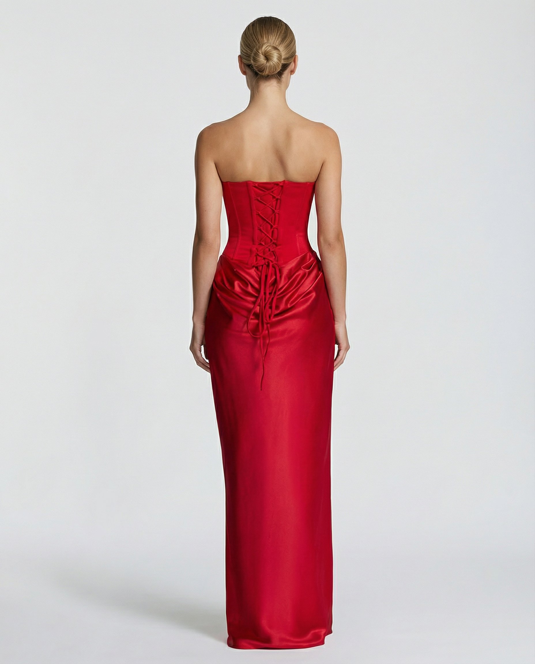 Black Maxi Dress with Sleeves – Satin Corset Design and Draped Skirt for Women 8