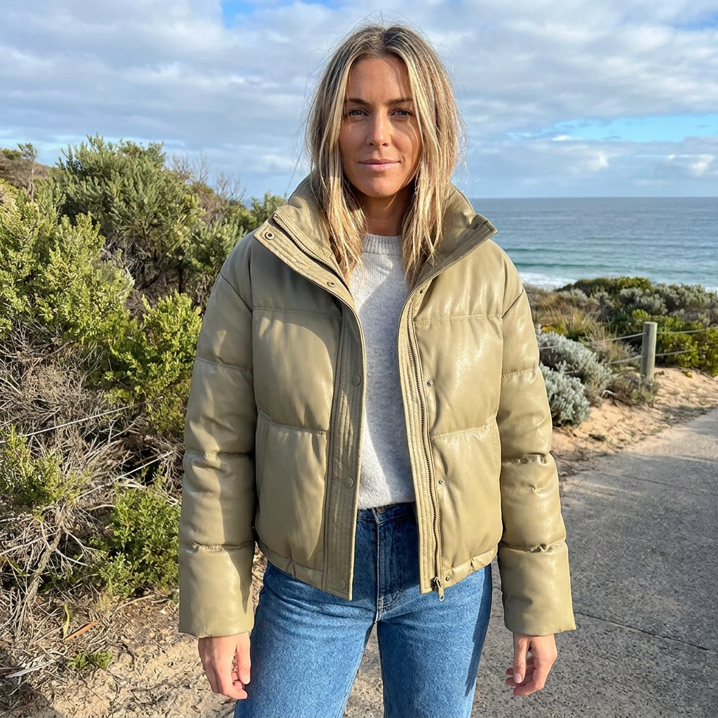 Black Puffer Jacket Women – Quilted Cropped Winter Outerwear with Stand Collar 5