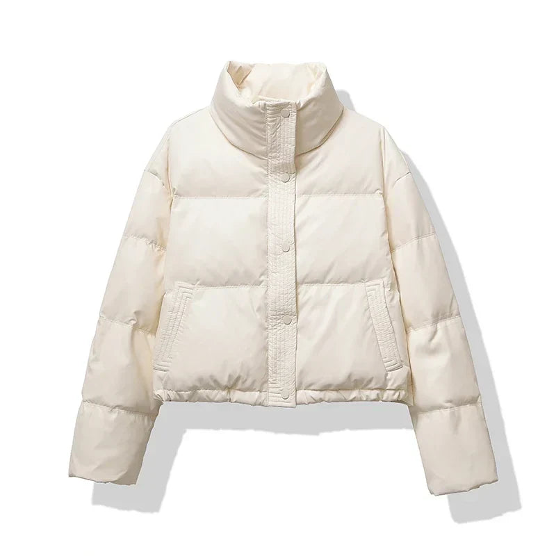 Black Puffer Jacket Women – Quilted Cropped Winter Outerwear with Stand Collar 6