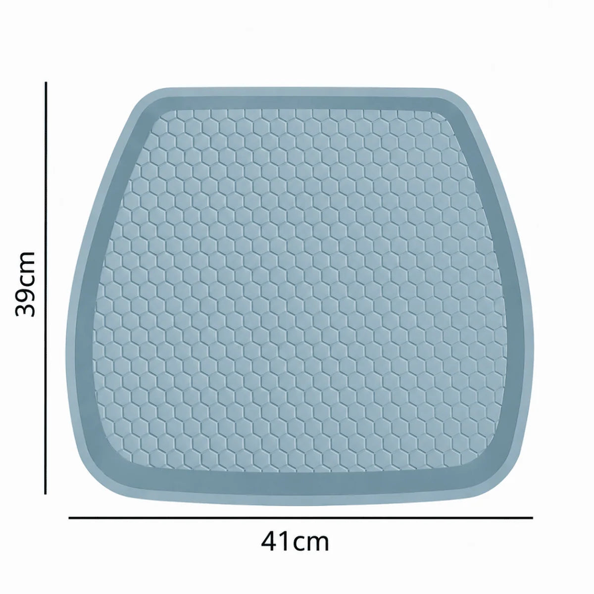 A blue car seat cushion with a honeycomb texture, showing dimensions of 39cm by 41cm.