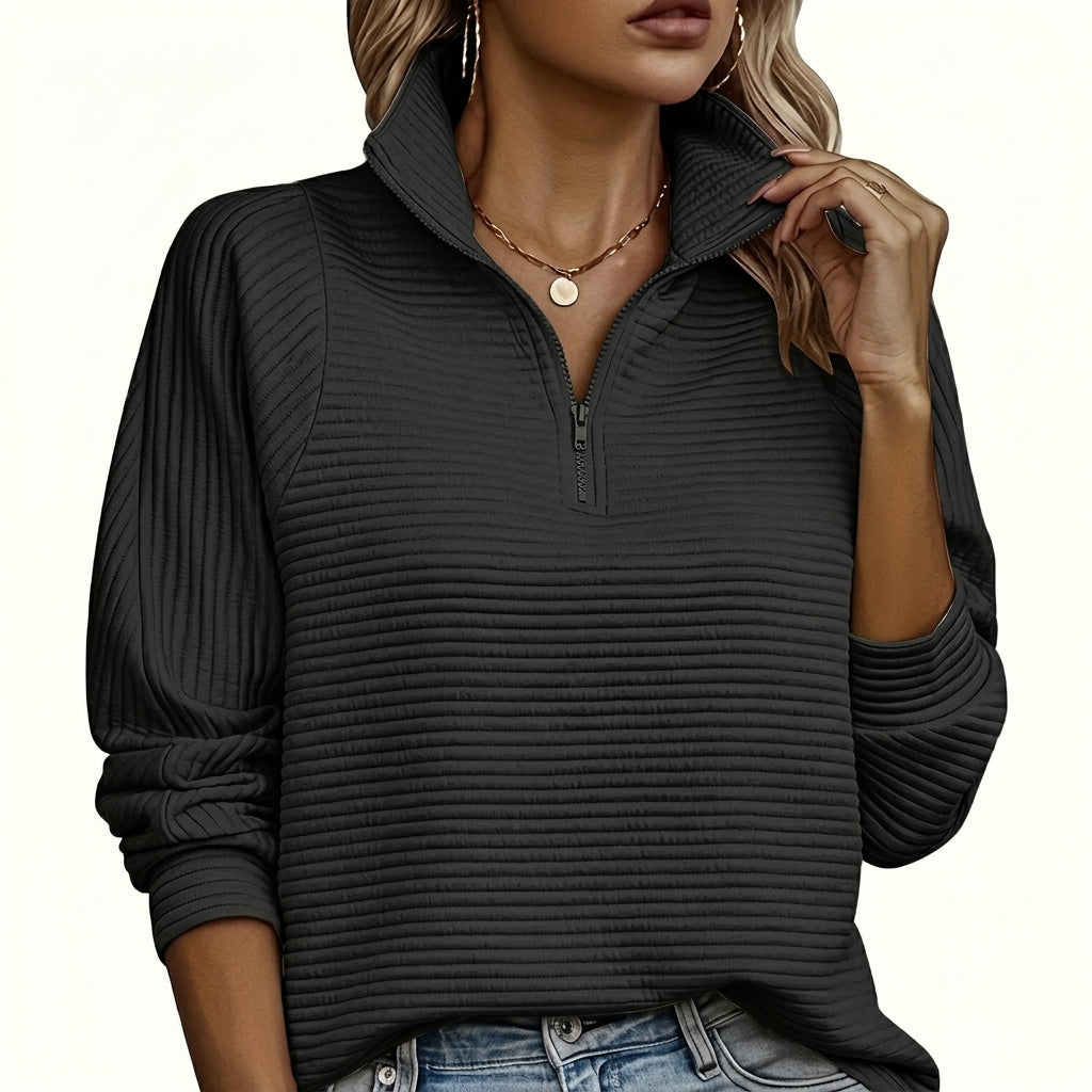 Women's Half Zip Funnel Neck Sweater – Relaxed Fit with Balloon Sleeves for Everyday Wear