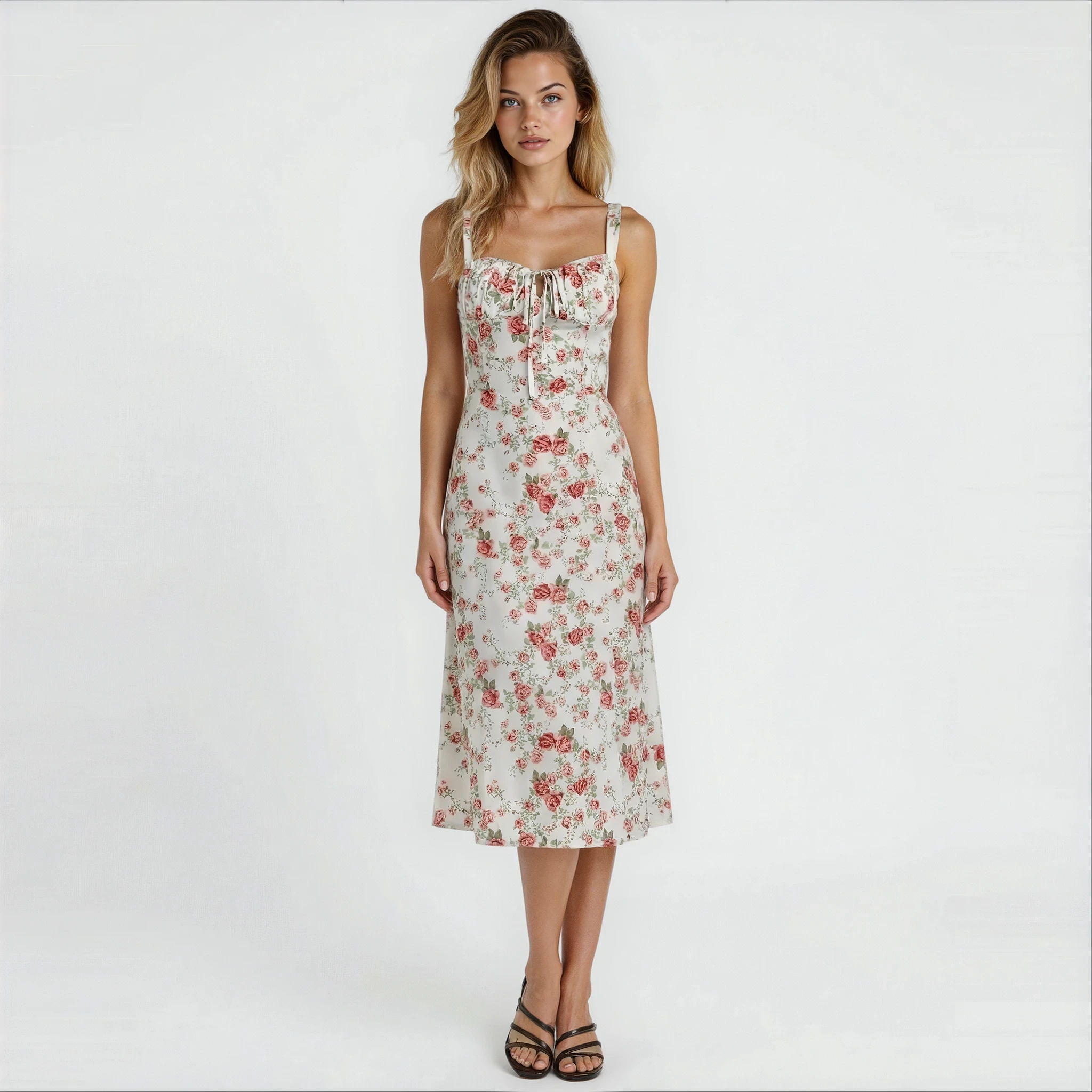 Floral Midi Dress for Women – Lightweight Summer Wedding Guest Dress with Side Slit 8