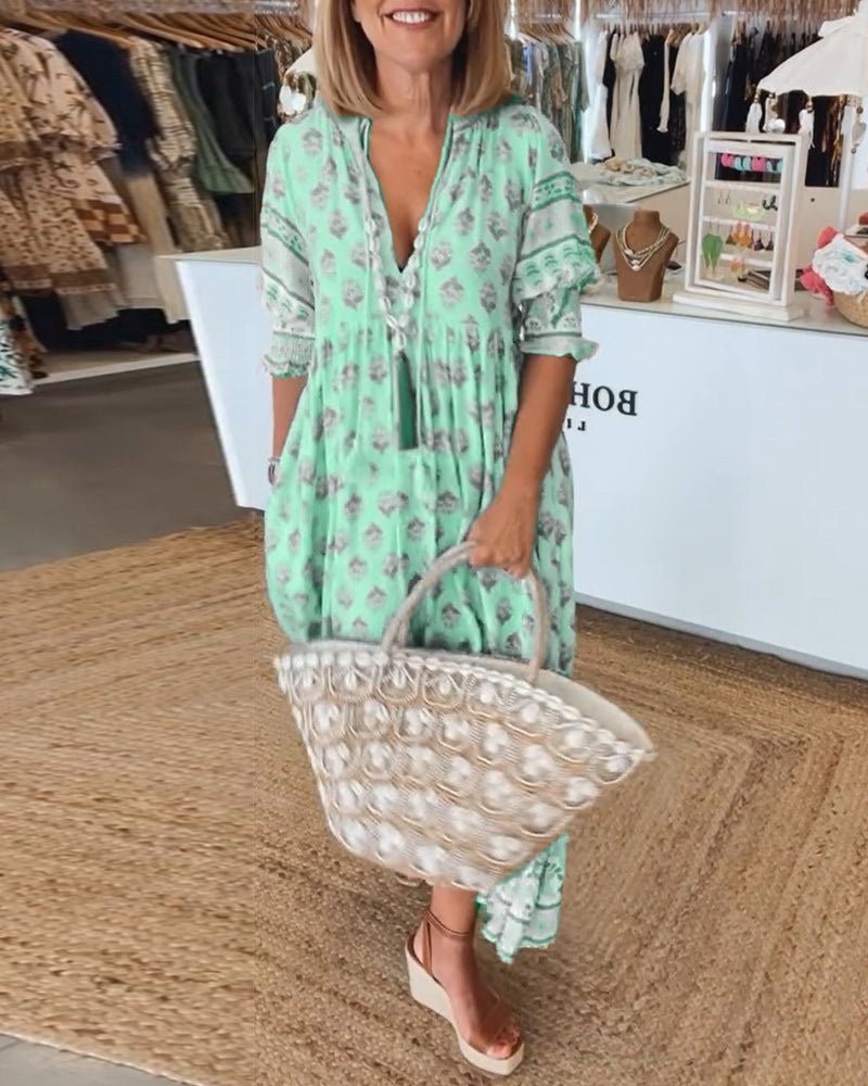Floral V-Neck Women's Dress – Flowing Fit for Summer Wedding Guest or Casual Wear 1