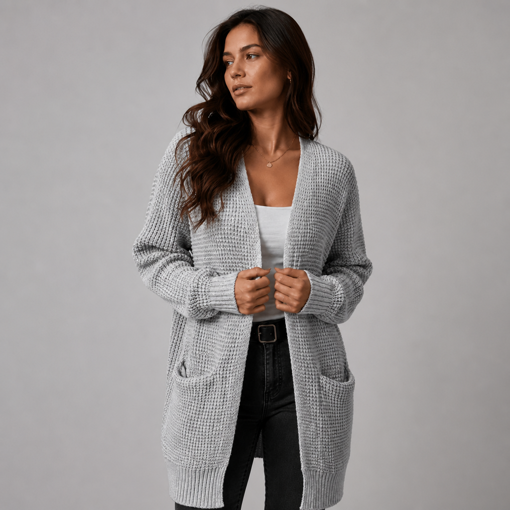Long Cardigan for Women – Longline Open Front with Textured Knit and Pockets
