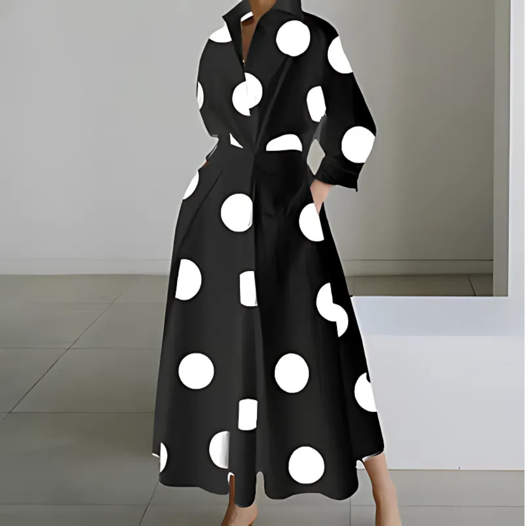 Long Sleeve Maxi Dress for Women – Adjustable Waist, Draped Silhouette, Plus Size Available 1
