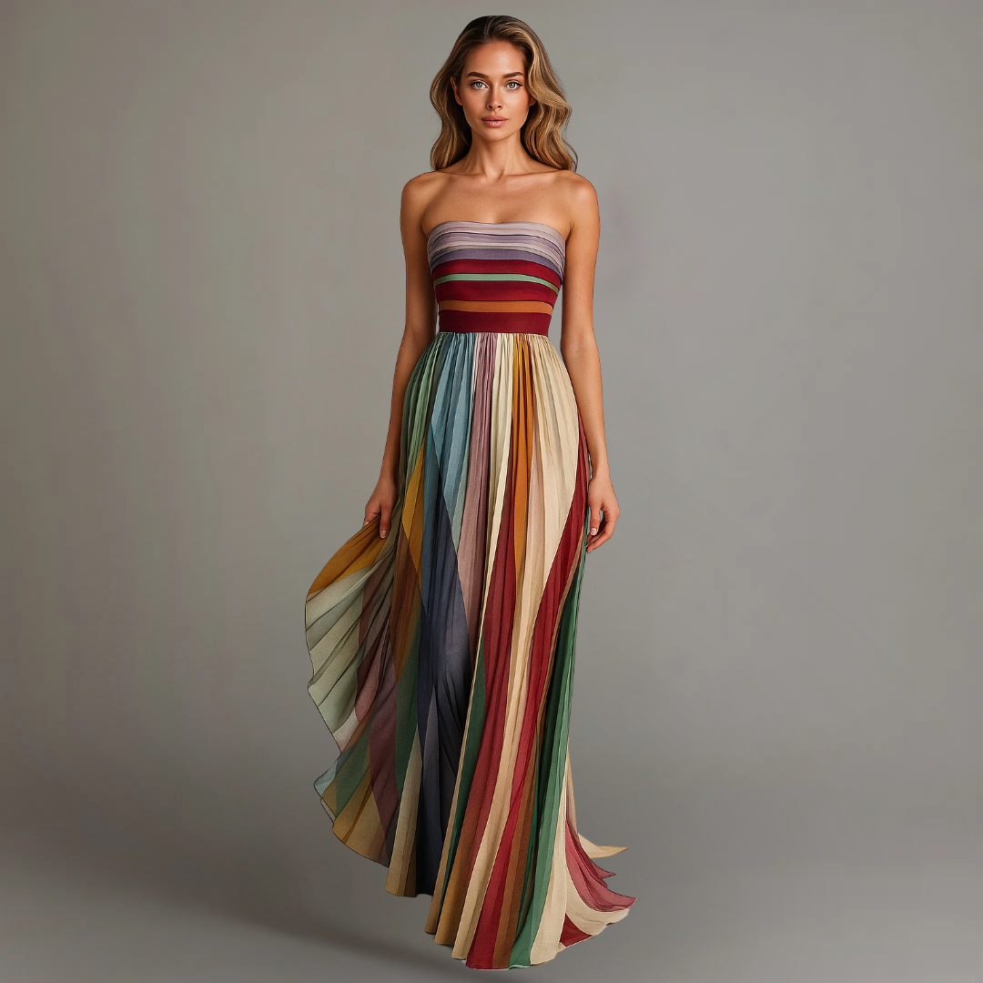 Maxi Dress for Women – Strapless Pleated Long Silhouette, Relaxed Fit for Casual Wear 0