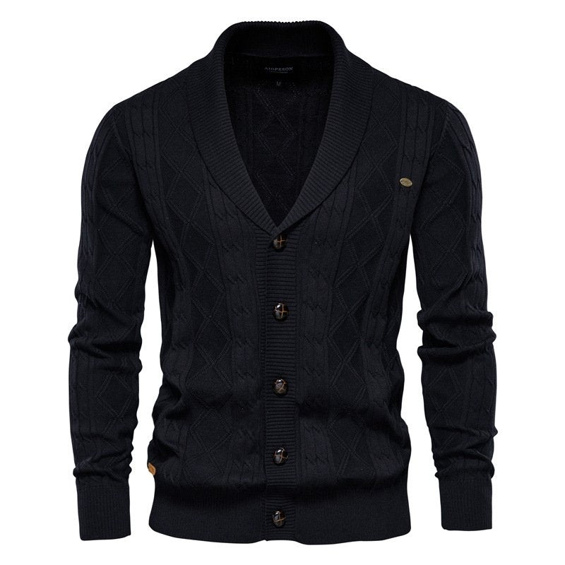 Men's Cable Knit Cardigan – Shawl Collar V-Neck Sweater for Smart-Casual Wear 2