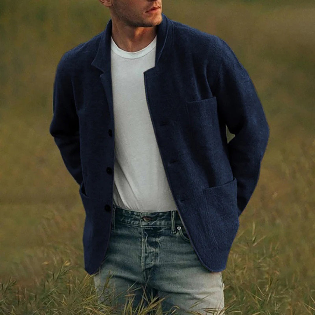Men's Cardigan with Notched Lapel – Button-Up Casual Layer with Patch Pockets for Spring 3