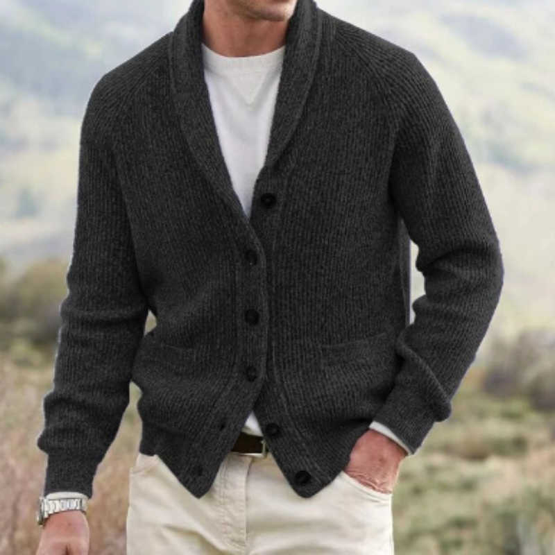Men's Cardigan with Shawl Collar – Button Front and Hip Pockets for Casual Layering 0