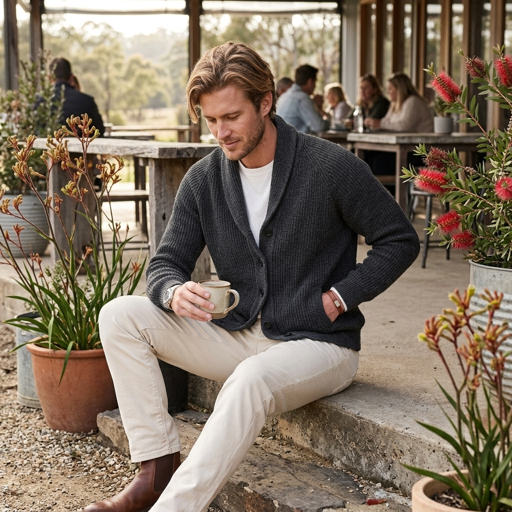 Men's Cardigan with Shawl Collar – Button Front and Hip Pockets for Casual Layering 2