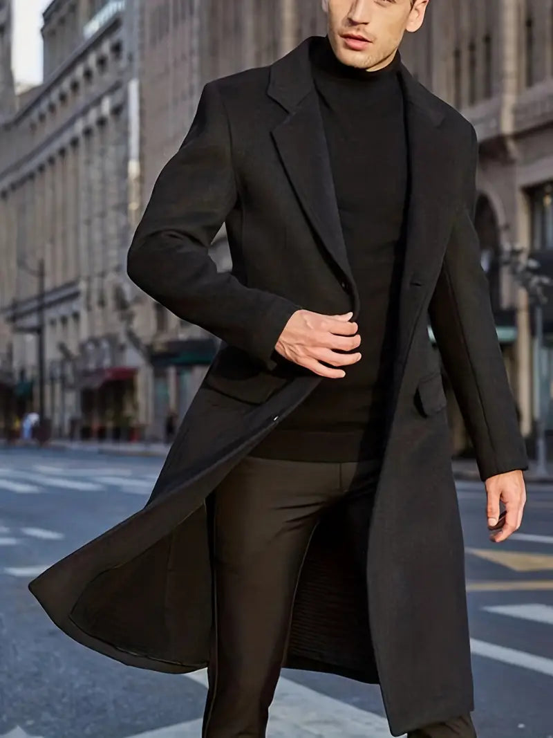 Men's Long Trench Coat – Slim Fit with Notched Lapel for Cooler Months 3