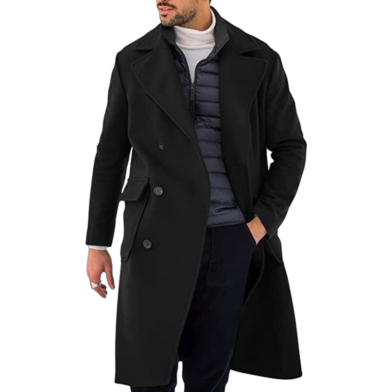 Men's Trench Coat with Epaulettes – Double-Breasted Long Overcoat for Cooler Weather 0