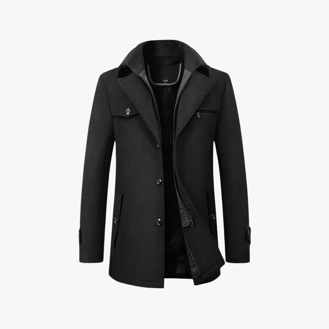 Men's Trench Coat with Layered Collar – Slim Fit, Zip Pockets for Office and Casual Wear 0