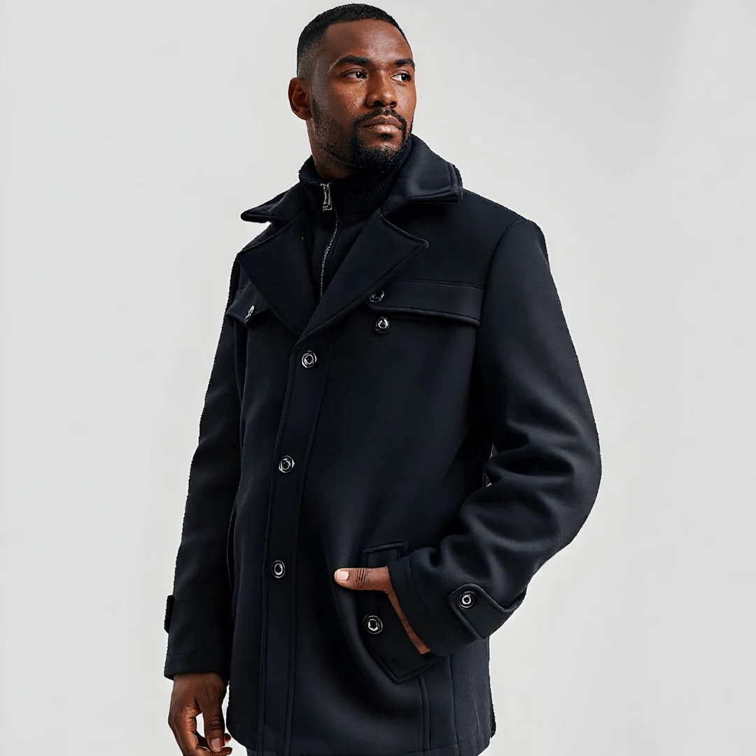 Men's Trench Coat with Layered Collar – Slim Fit, Zip Pockets for Office and Casual Wear 3