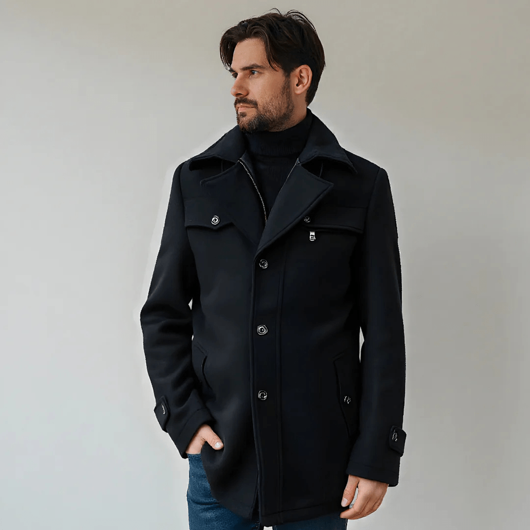 Men's Trench Coat with Layered Collar – Slim Fit, Zip Pockets for Office and Casual Wear 4