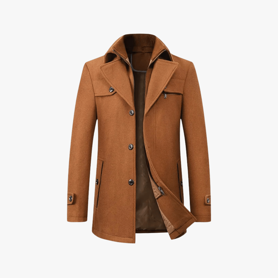 Men's Trench Coat with Layered Collar – Slim Fit, Zip Pockets for Office and Casual Wear 8