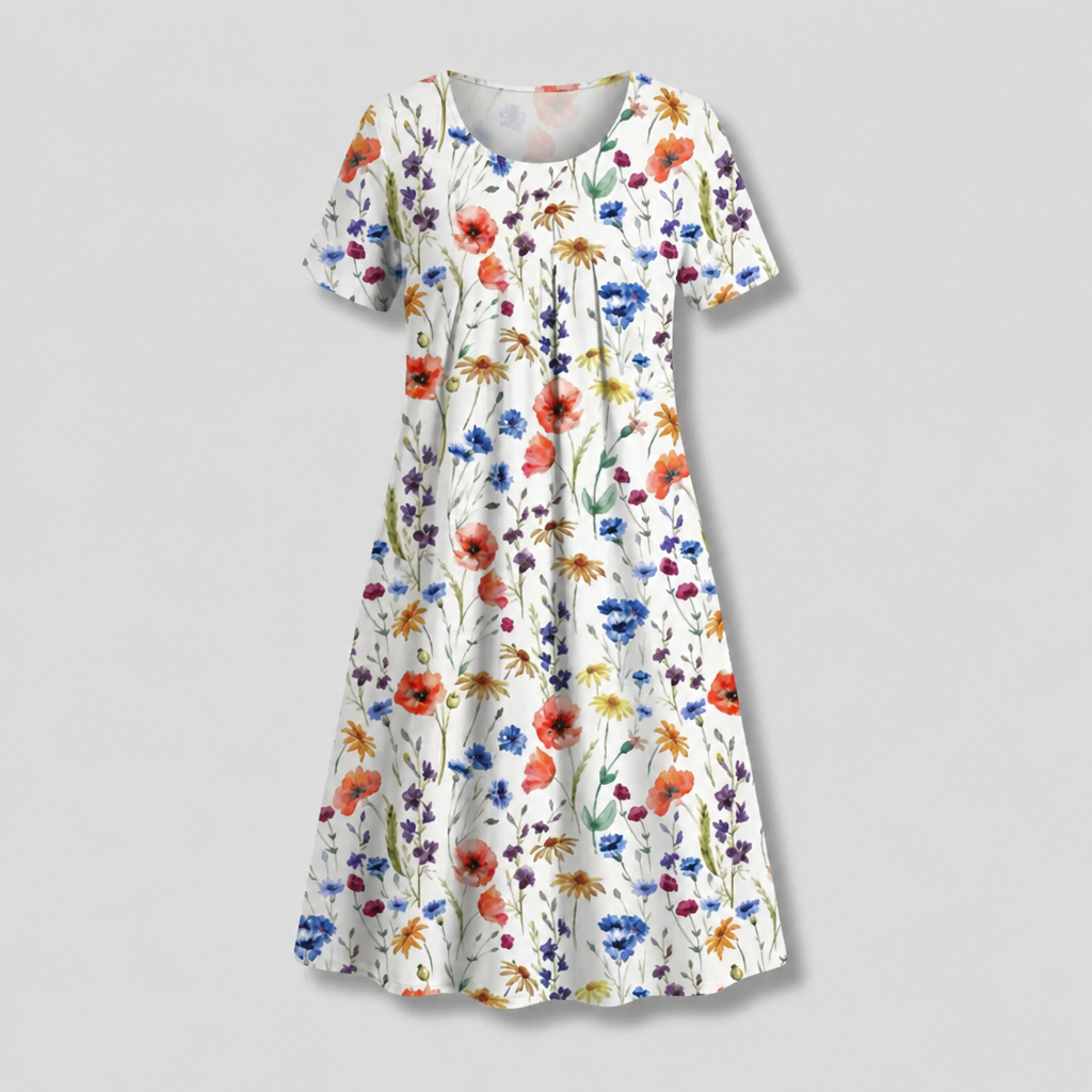 Midi Dress – Wildflower Print, Flared Silhouette with Pockets for Summer