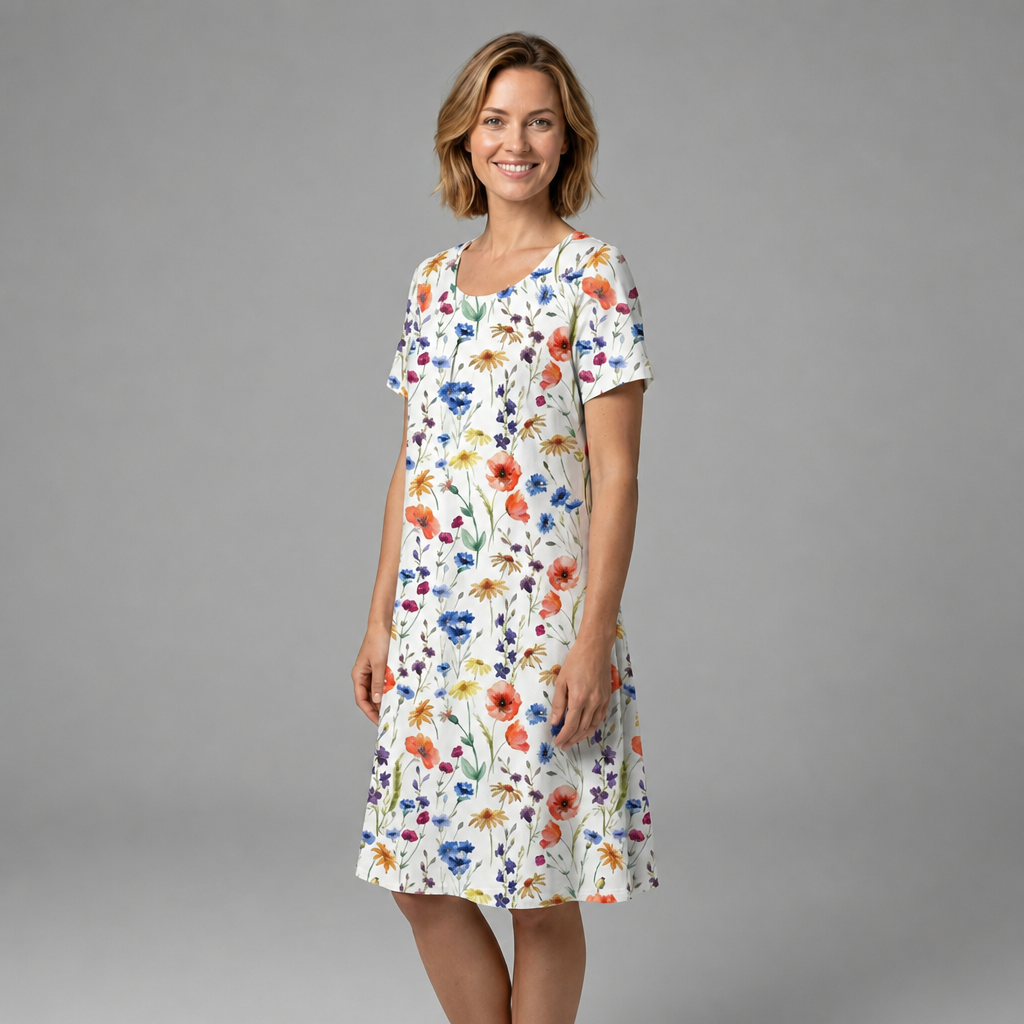 Midi Dress – Wildflower Print, Flared Silhouette with Pockets for Summer