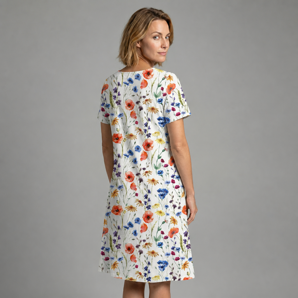 Midi Dress – Wildflower Print, Flared Silhouette with Pockets for Summer