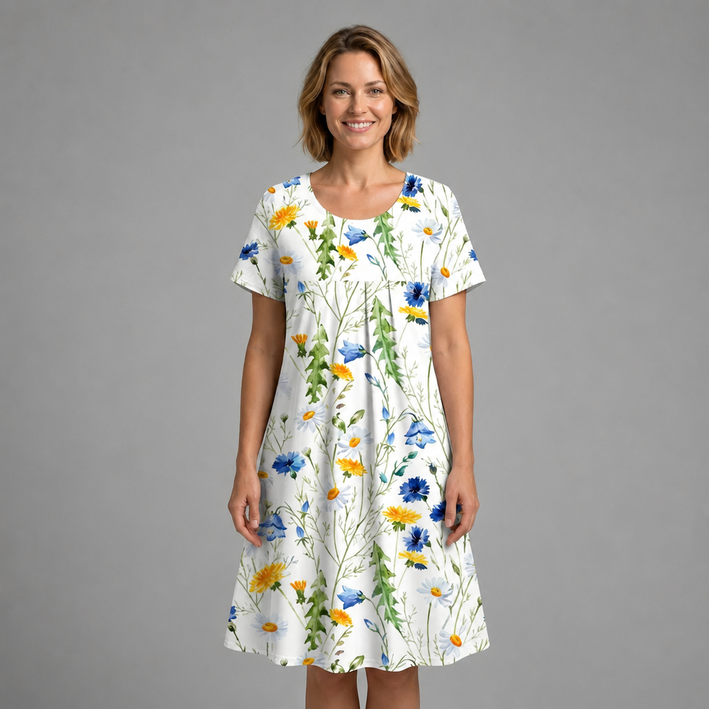 Midi Dress – Wildflower Print, Flared Silhouette with Pockets for Summer
