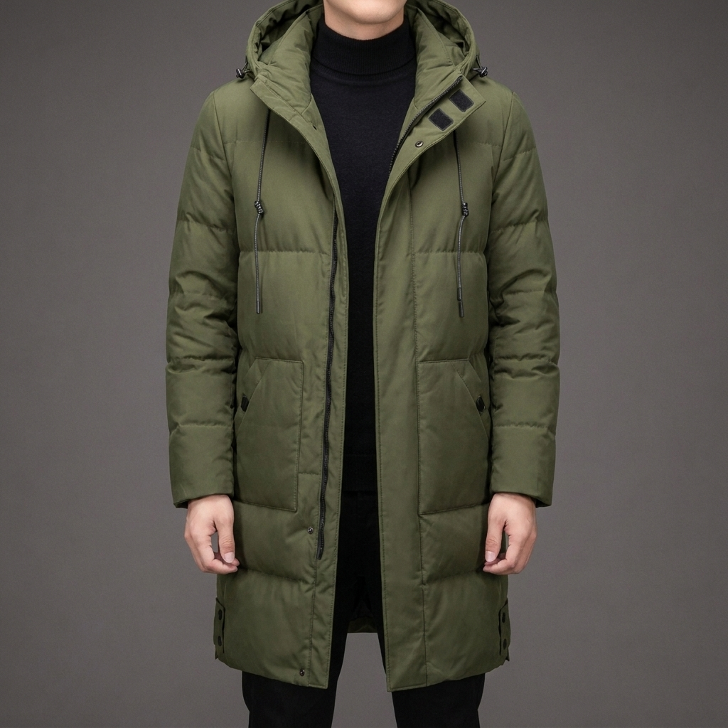 Puffer Jacket Men - Long Quilted Hooded Coat with Multiple Pockets for Winter 5