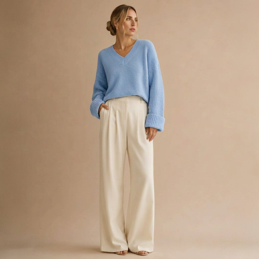 V-Neck Knit Pullover Sweater for Women – Relaxed Fit, Comfortable for Everyday Wear