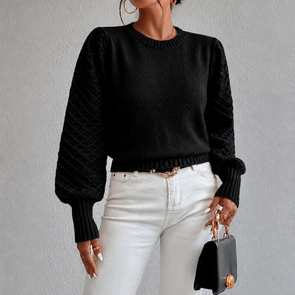 Women's Jumper with Diamond Pattern and Blouson Sleeves