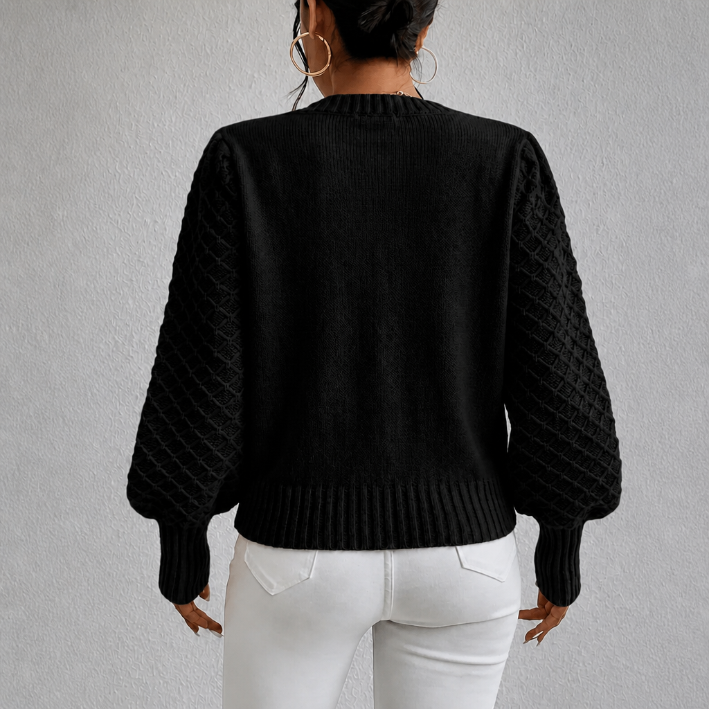 Women's Jumper with Diamond Pattern and Blouson Sleeves
