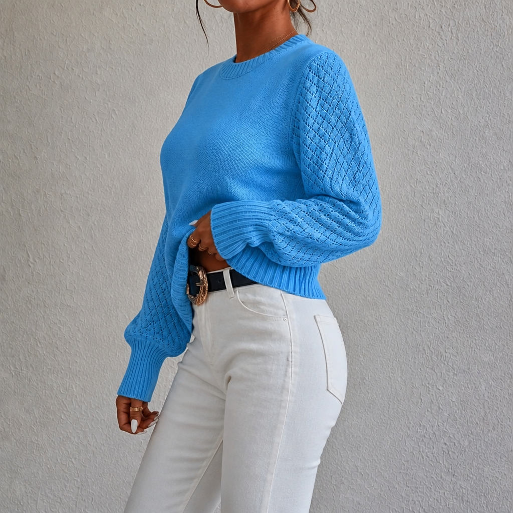 Women's Jumper with Diamond Pattern and Blouson Sleeves
