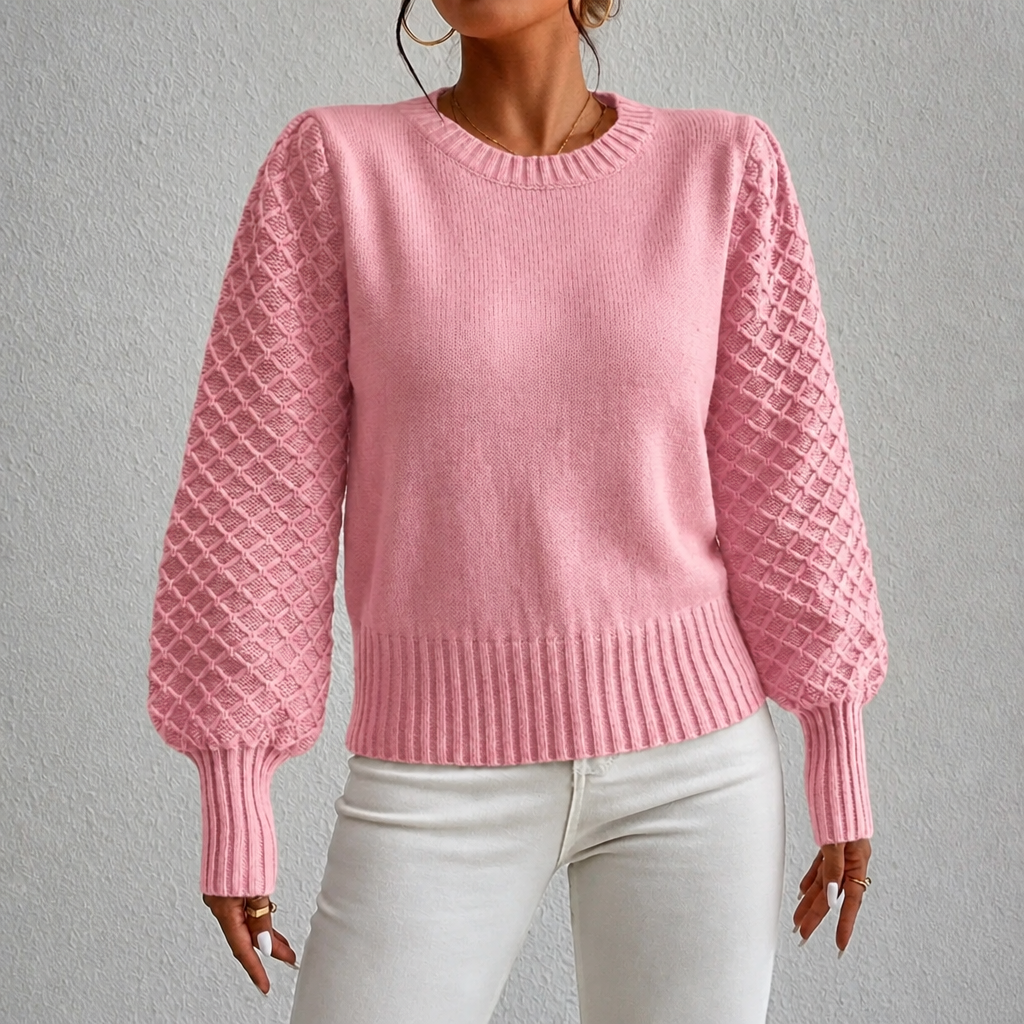 Women's Jumper with Diamond Pattern and Blouson Sleeves