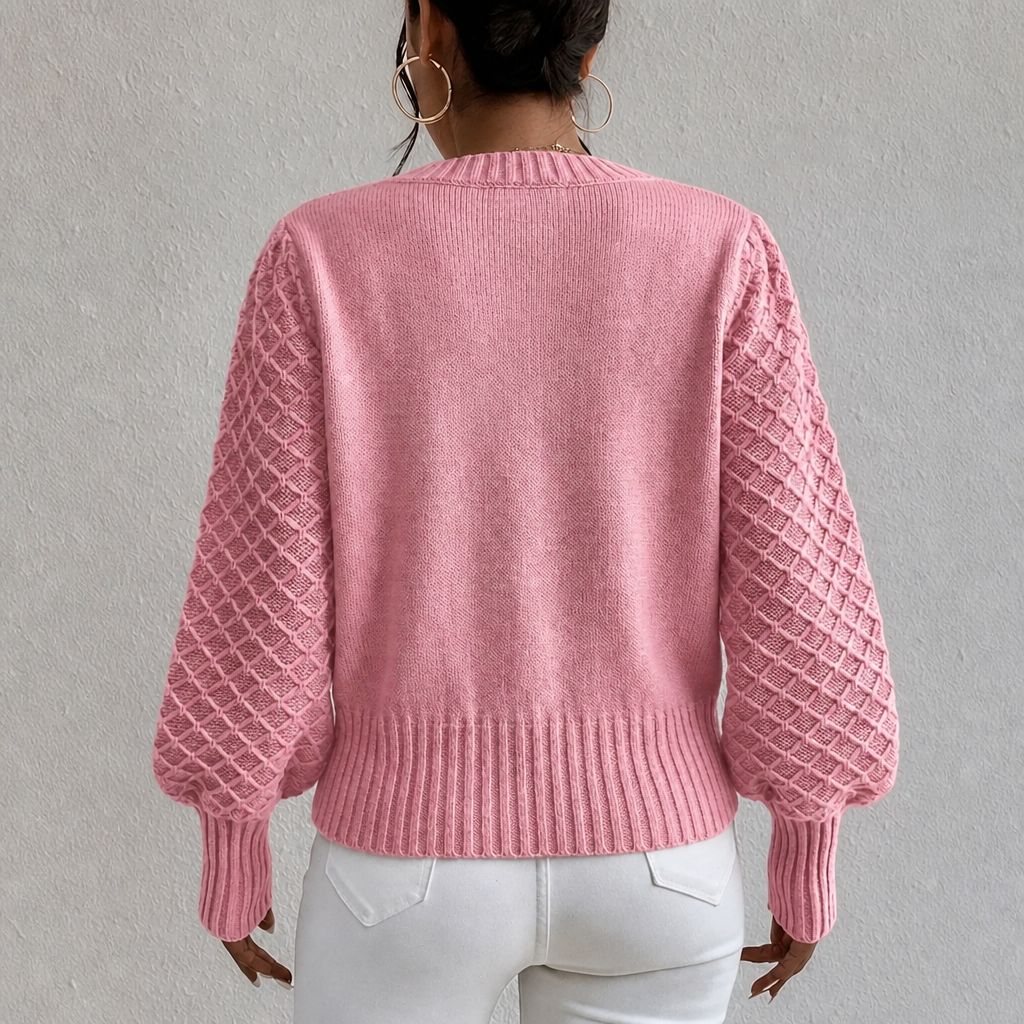 Women's Jumper with Diamond Pattern and Blouson Sleeves