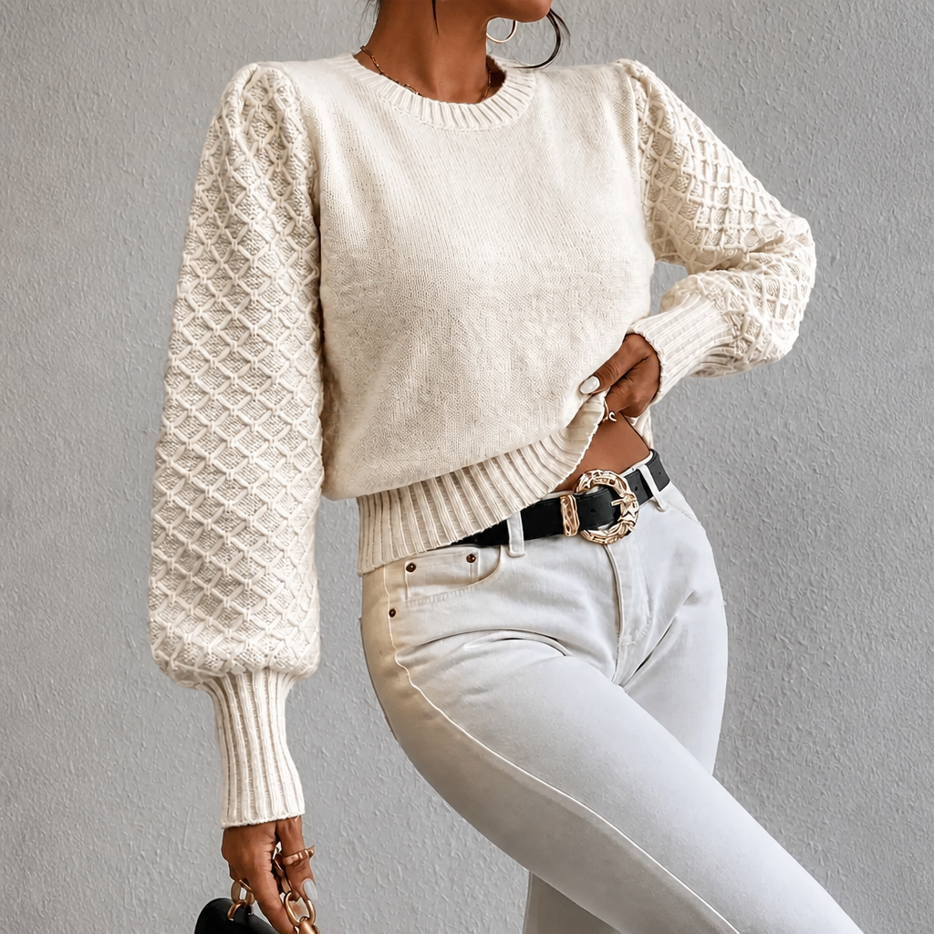 Women's Jumper with Diamond Pattern and Blouson Sleeves