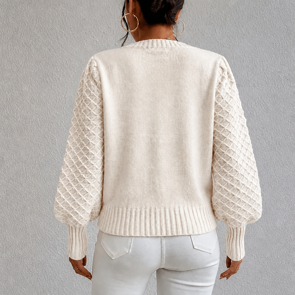 Women's Jumper with Diamond Pattern and Blouson Sleeves