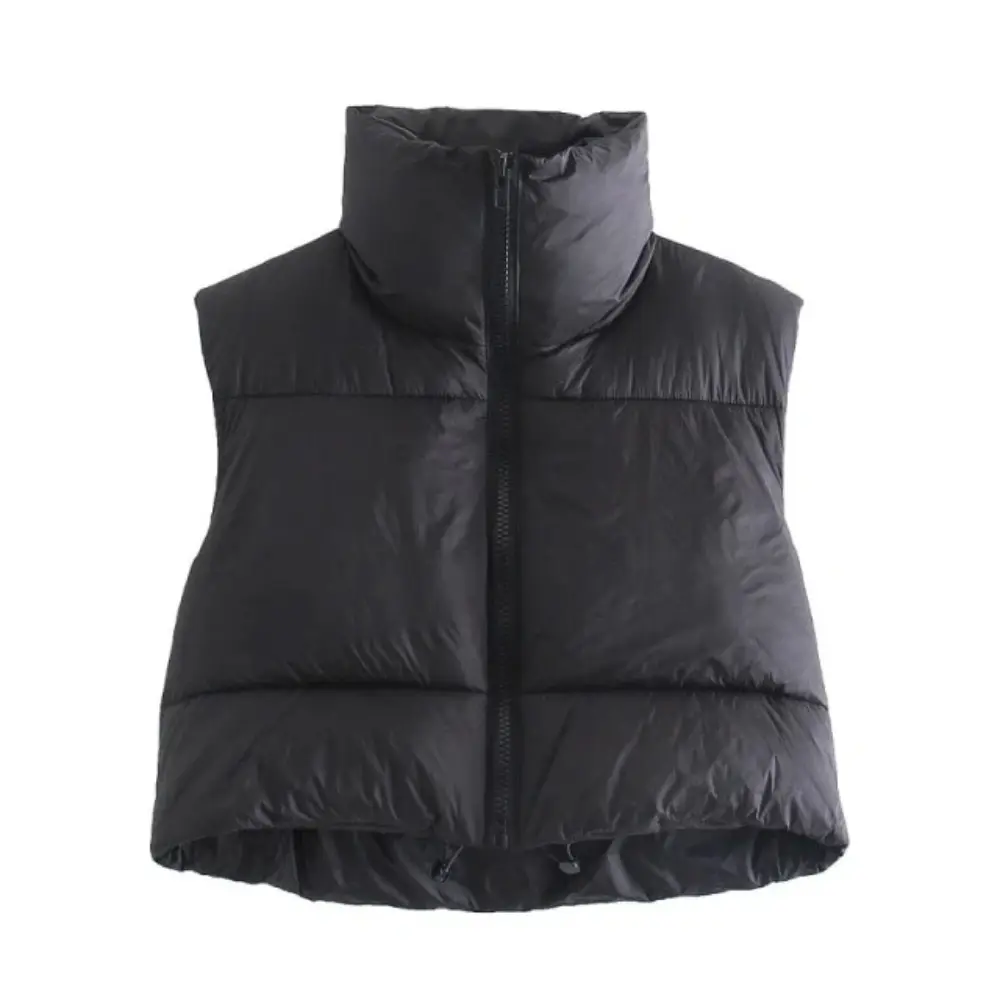 Women's Black Cropped Puffer Vest – Sleeveless Layer with Stand Collar for Transitional Weather 4