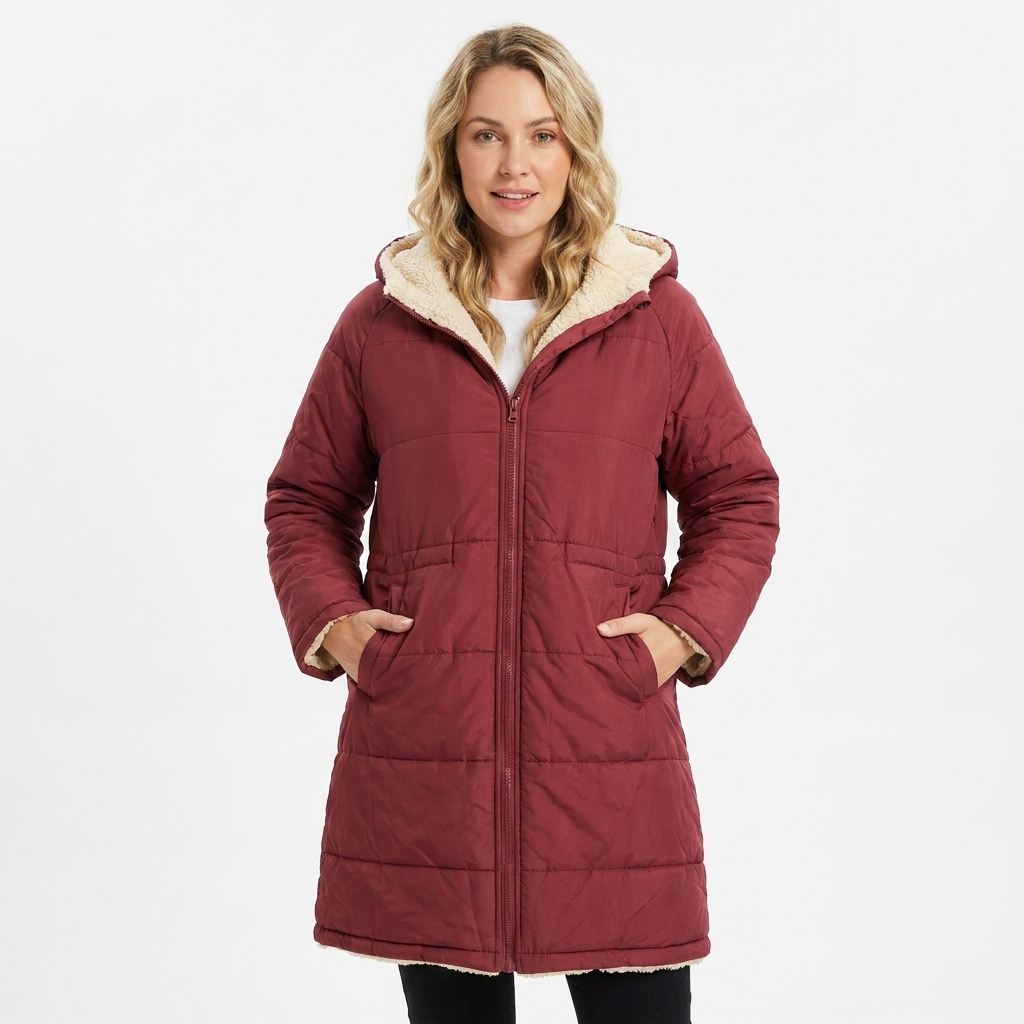 Women's Black Puffer Jacket – Long Quilted Coat with Hood for Winter 3