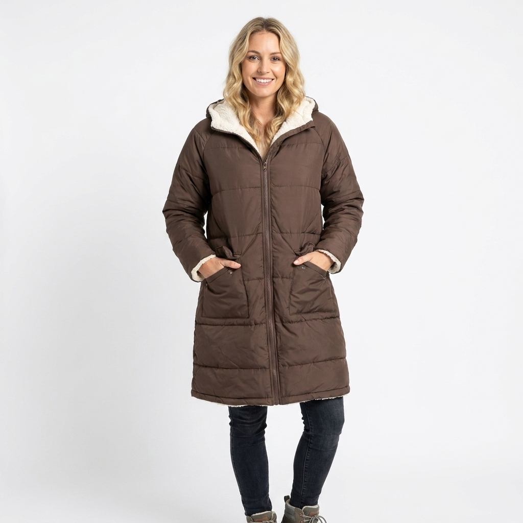 Women's Black Puffer Jacket – Long Quilted Coat with Hood for Winter 4