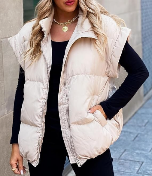 Women's Black Puffer Vest – Lightweight Quilted Layer with Stand Collar and Zip Front 0