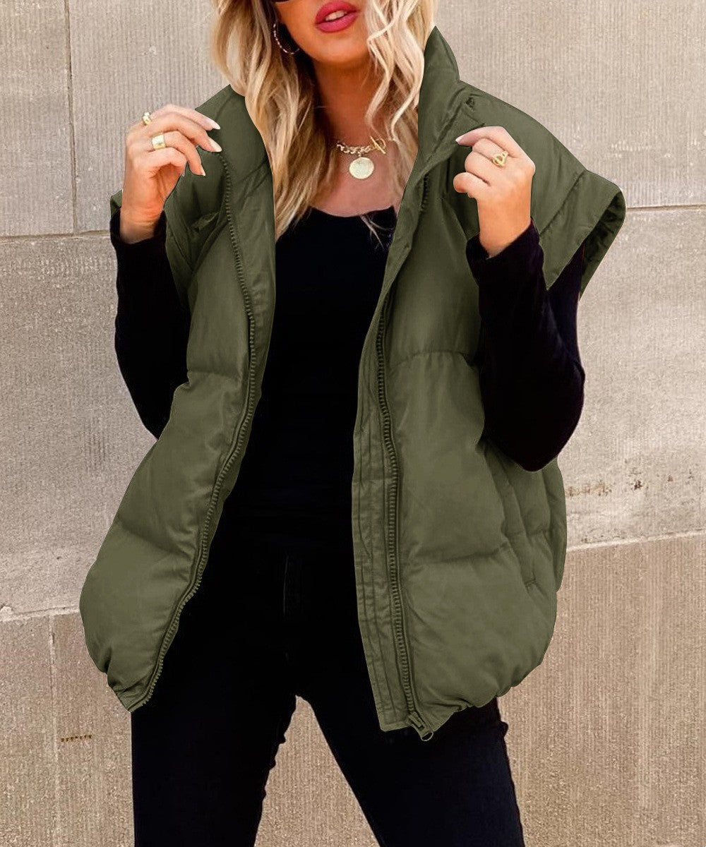 Women's Black Puffer Vest – Lightweight Quilted Layer with Stand Collar and Zip Front 1