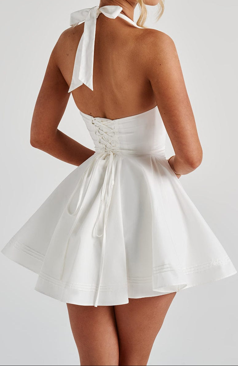 Women's Cocktail Dress – Mini Halter Neck with Fitted Bodice and Flared Skirt 2