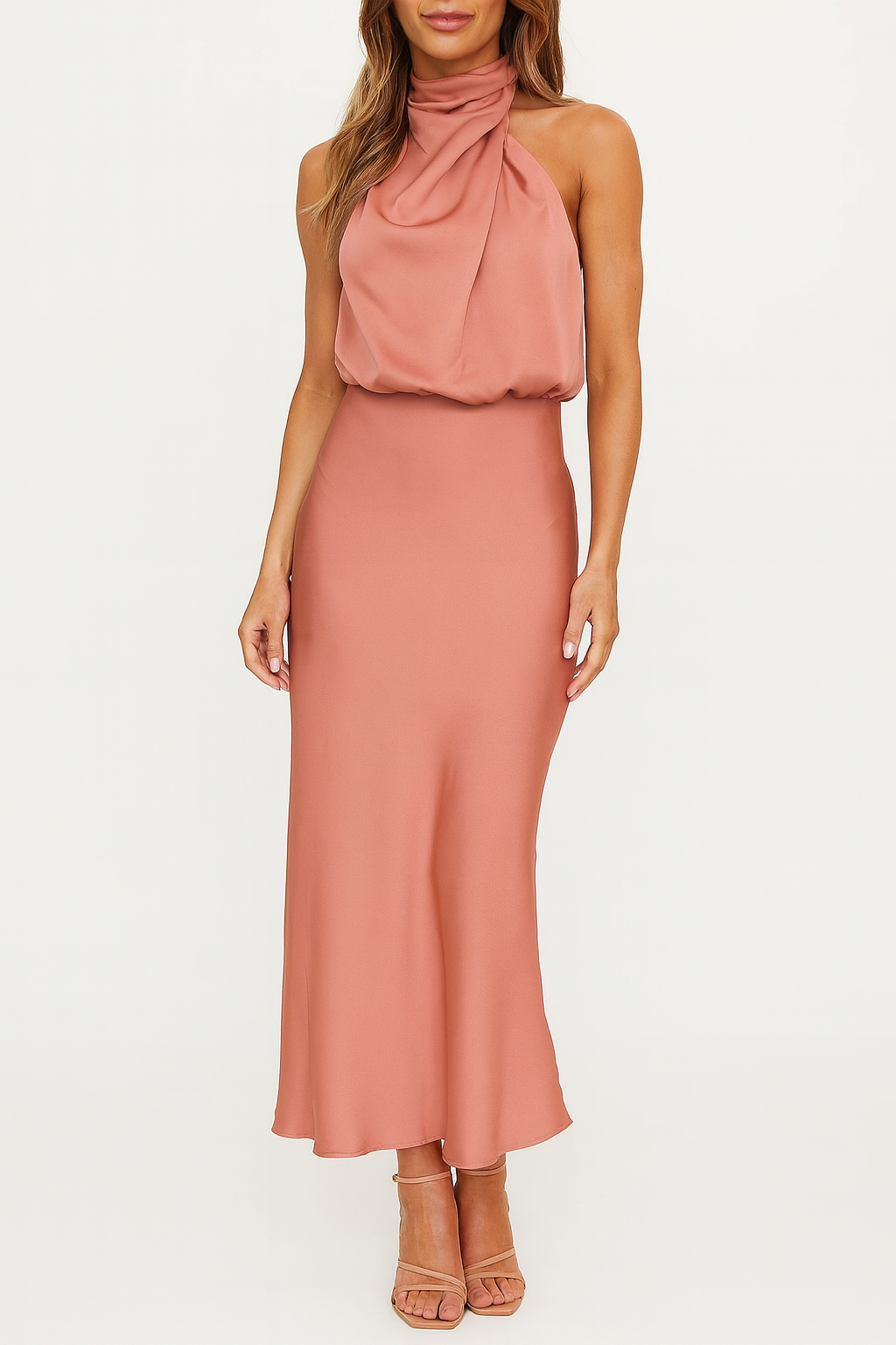 Women's Cocktail Dress – Satin Midi Dress with Draped Bodice for Formal Events 5