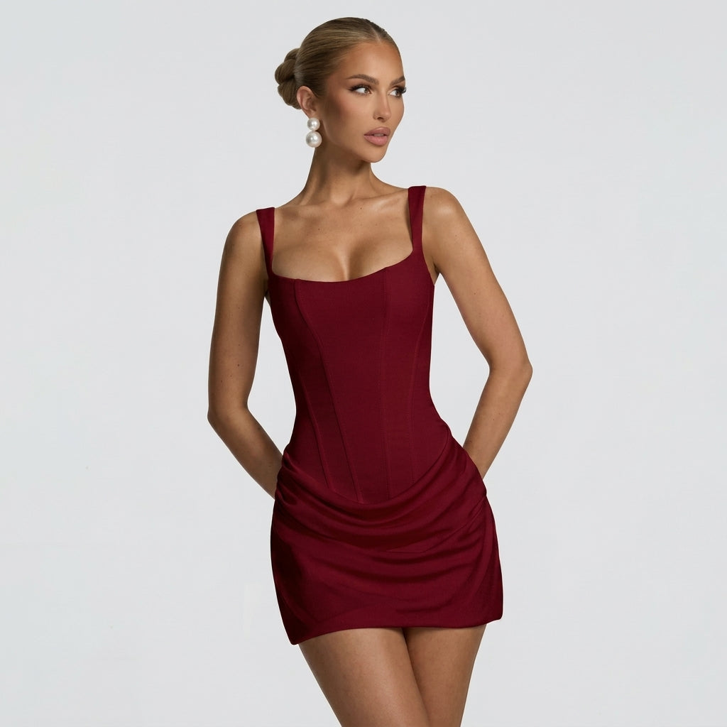 Corset Mini Dress – Draped Skirt for Cocktail and Summer Parties 7