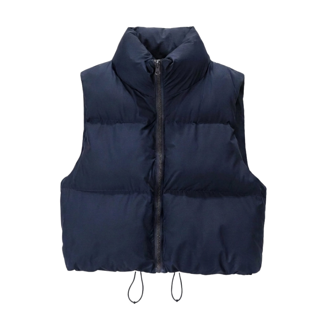Women's Cropped Puffer Vest with Stand Collar – Boxy Fit for Layering in Winter 2