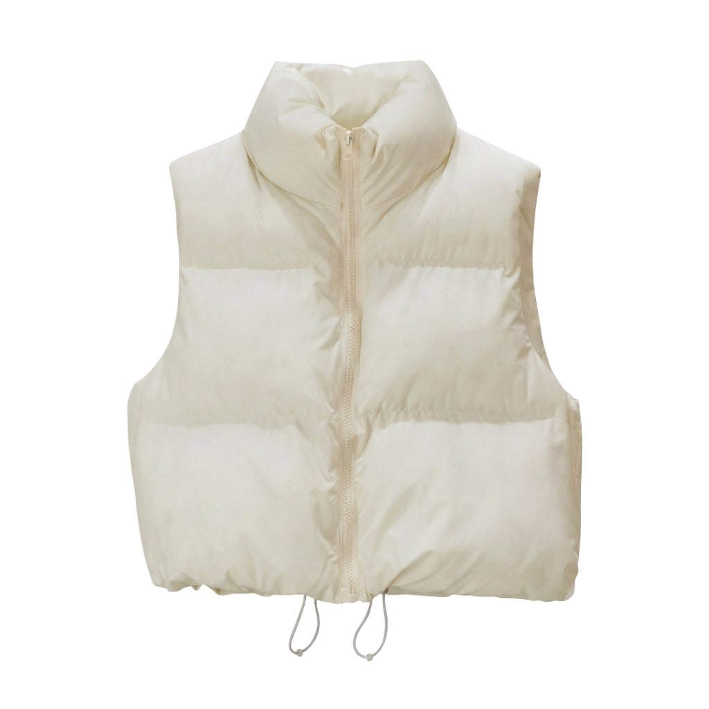 Women's Cropped Puffer Vest with Stand Collar – Boxy Fit for Layering in Winter 5