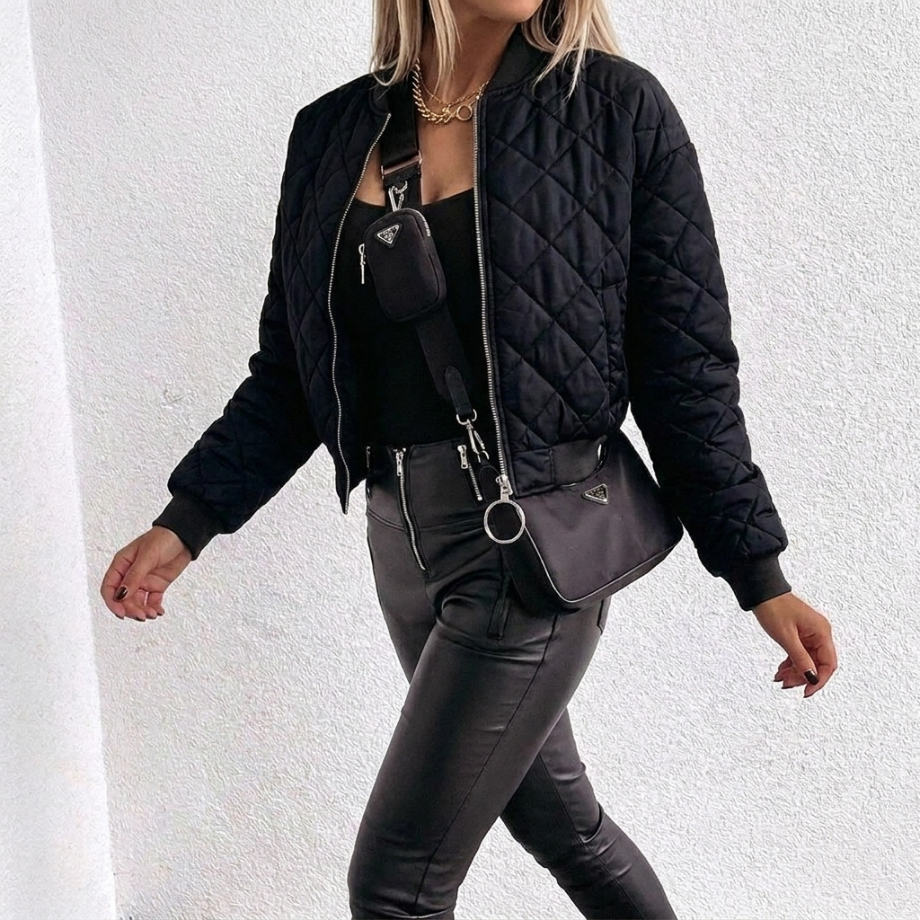 Women's Cropped Quilted Jacket – High-Shine Finish with Stand Collar for Versatile Styling 3